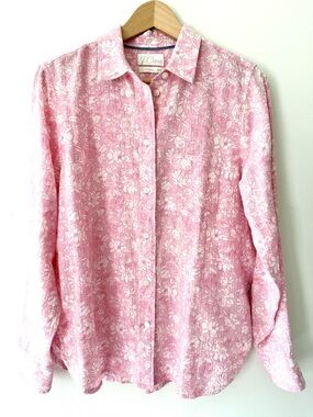 J. Crew Light Pink White Floral Button-Down Shirt Soft Girl Coastal Grandmother